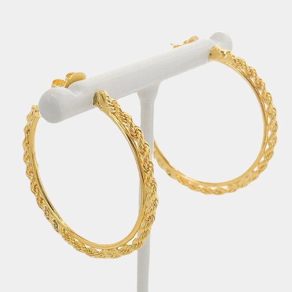 NEW 18K Gold Filled Rope Chain Hoop Earrings - Picture 2 of 6